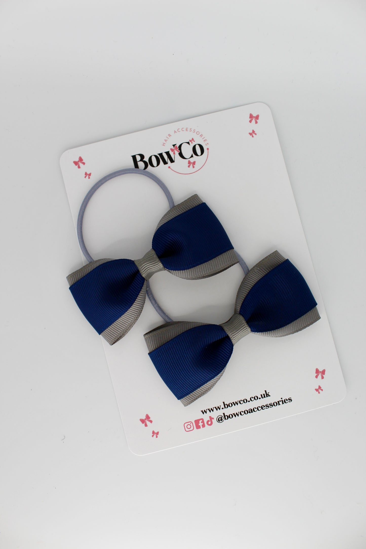 Navy and Metal Grey - Tuxedo Bow Set - Elastic
