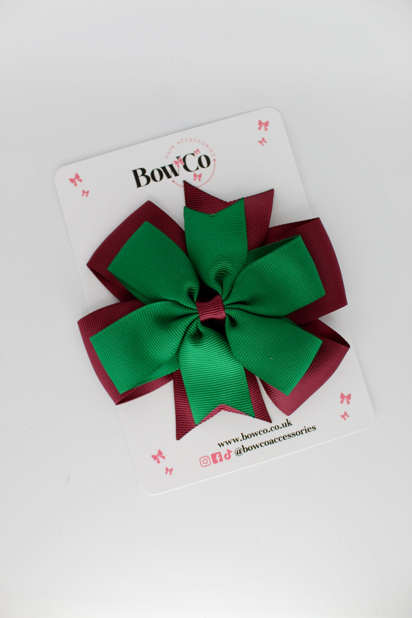 Pinwheel Bow Clip - Forest Green and Burgundy
