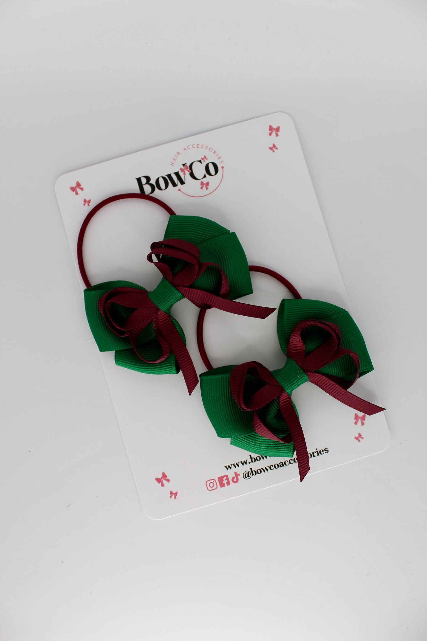 Forest Green and Burgundy - Double Bow Set - Elastic