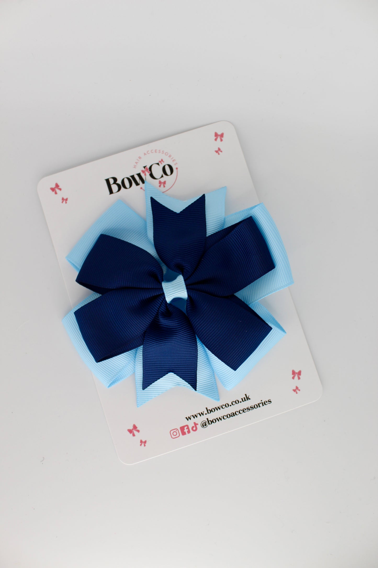 Pinwheel Bow Clip - Navy Blue and Blue Topaz