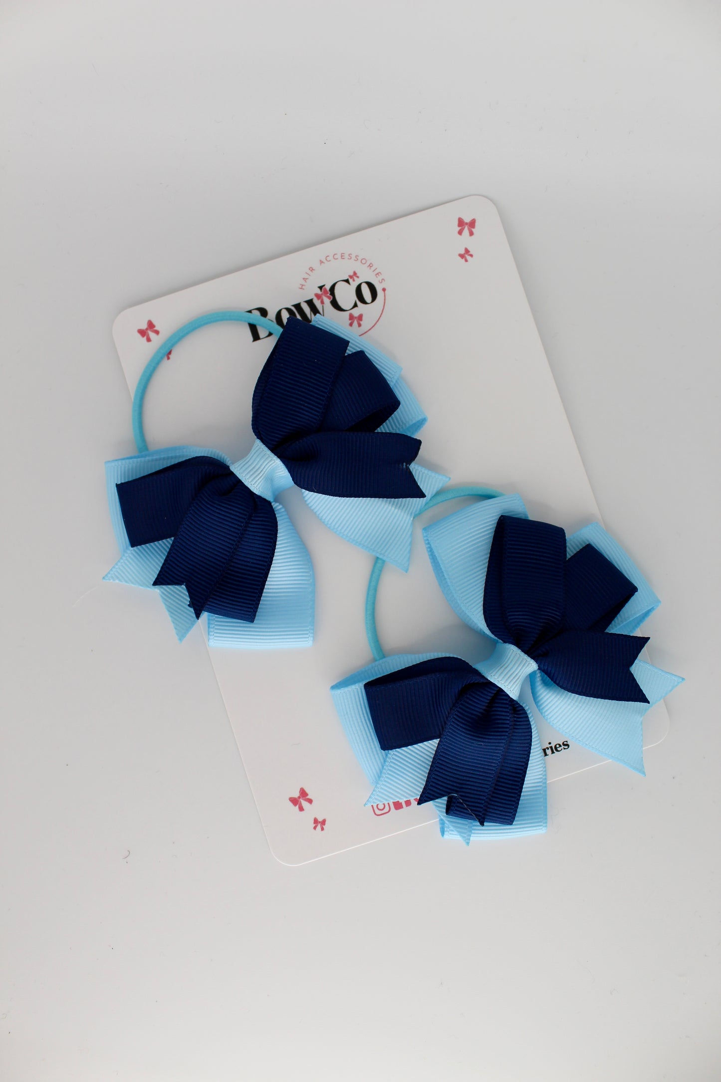 Navy and Blue Topaz - Double Tail Bow Set - Elastic
