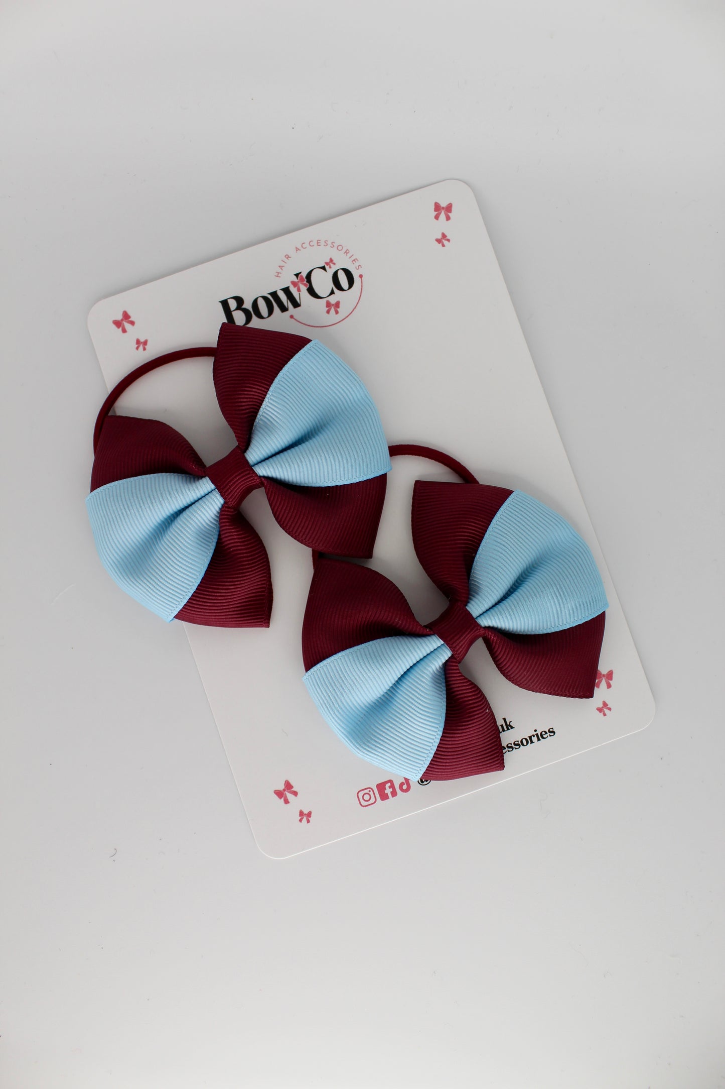 Burgundy and Blue Topaz - Round Tuxedo Bow Set - Elastic