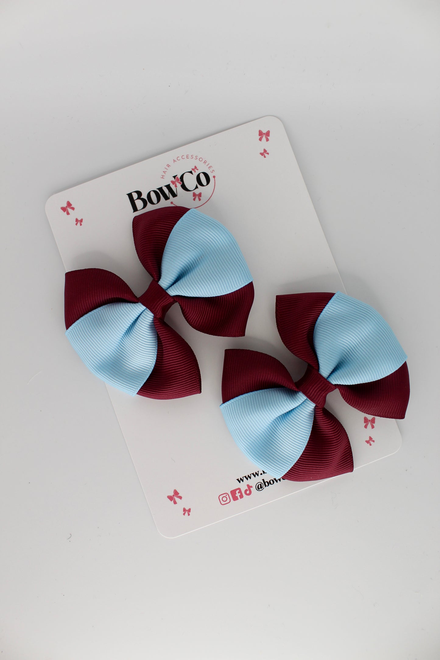 Burgundy and Blue Topaz - Round Tuxedo Bow Set - Clip