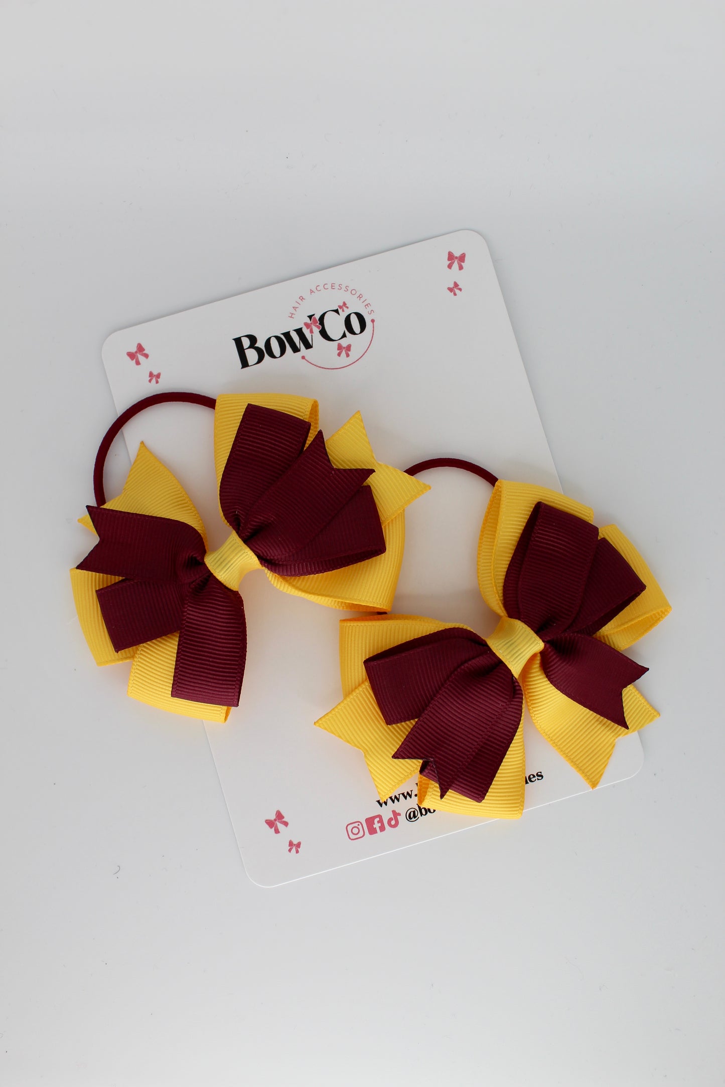 Burgundy and Yellow Gold - Double Tail Bow Set - Elastic