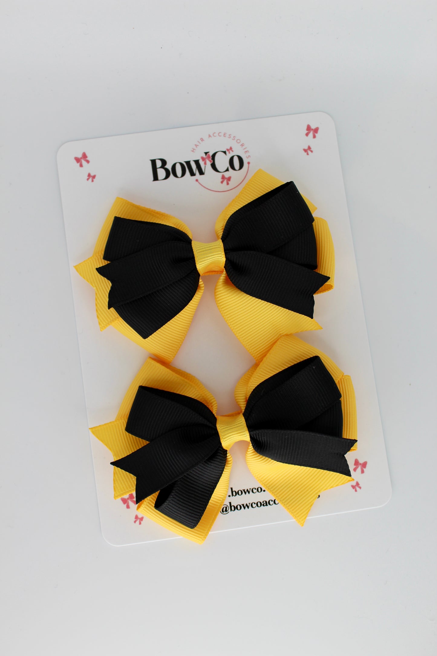 Double Tail Bow Set - Black and Yellow Gold - Clip