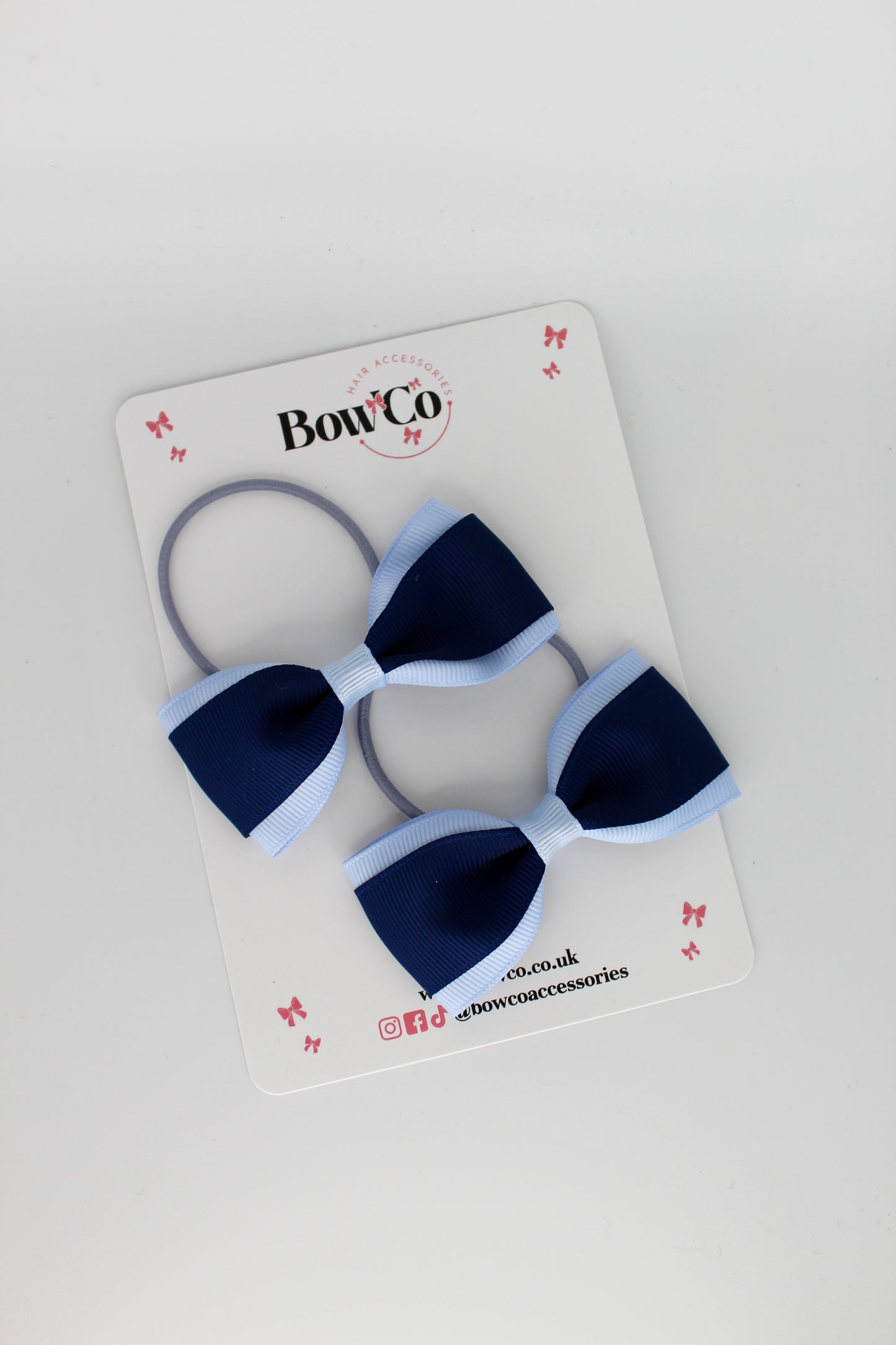 School Bows Navy and Bluebell - Tuxedo Bow Set - Elastic