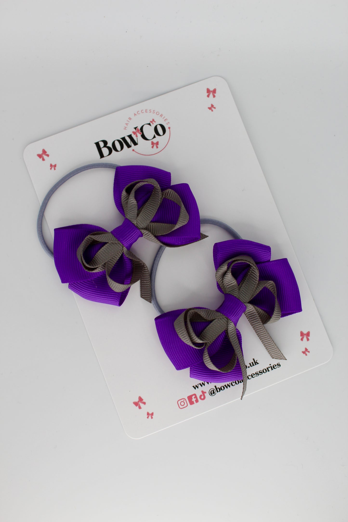 Purple and Grey - Double Bow Set - Elastic