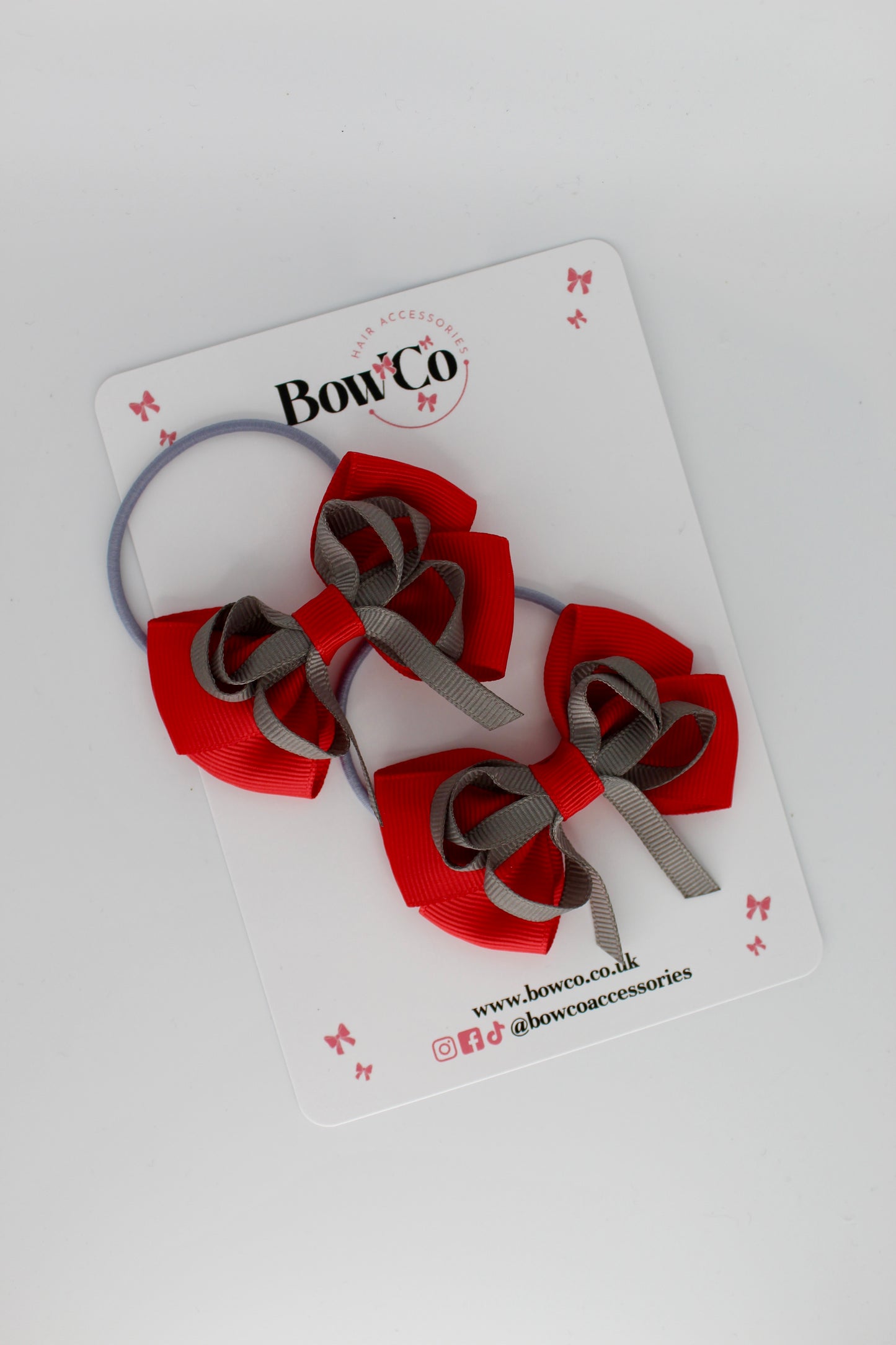Red and Metal Grey - Double Bow Set - Elastic