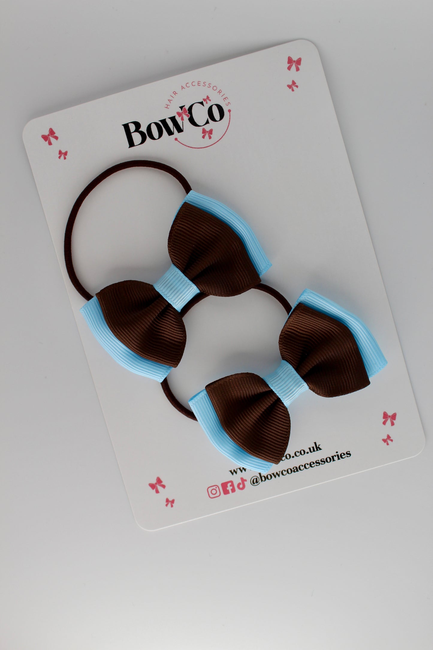 2.5 Inches Double Bow - 2 Pack - Elastic Bobble - Blue Topaz and Brown
