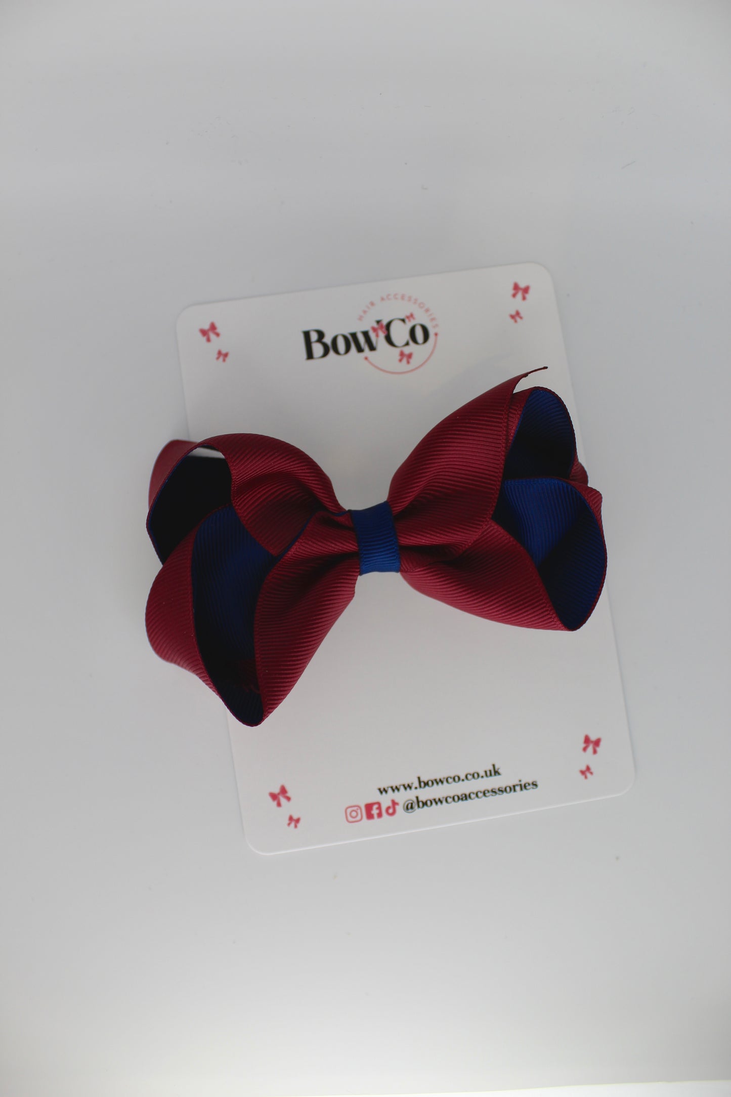 Loop Bow - Clip - Navy Blue & Burgundy