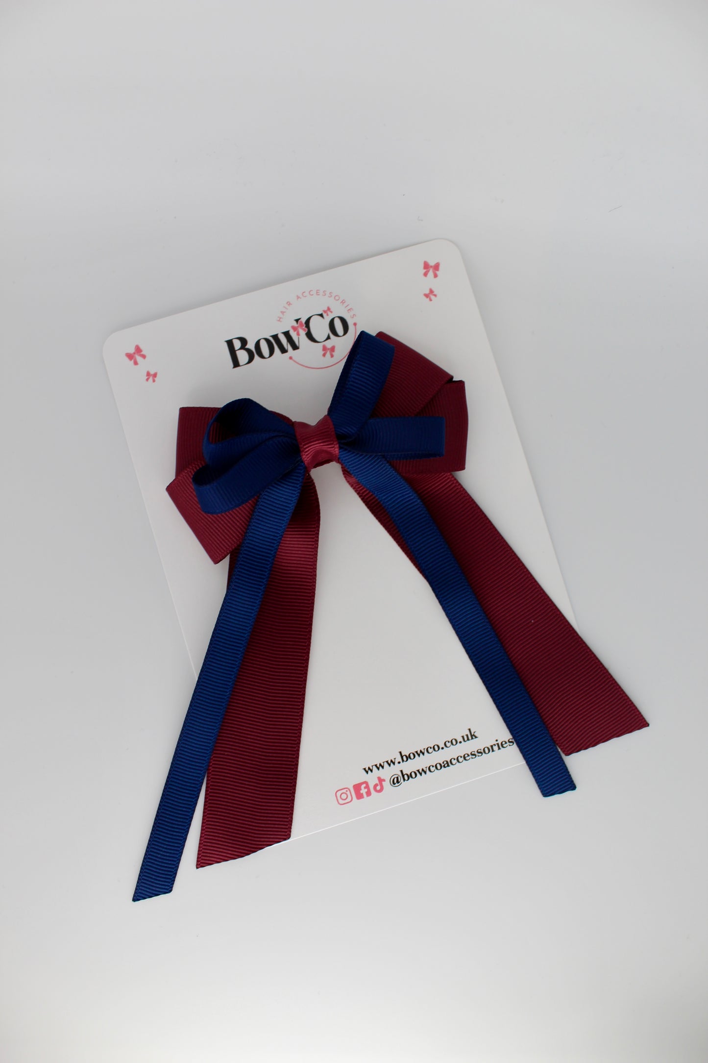 4 Inch Loop Bow Clip PonyTail - Navy Blue & Burgundy