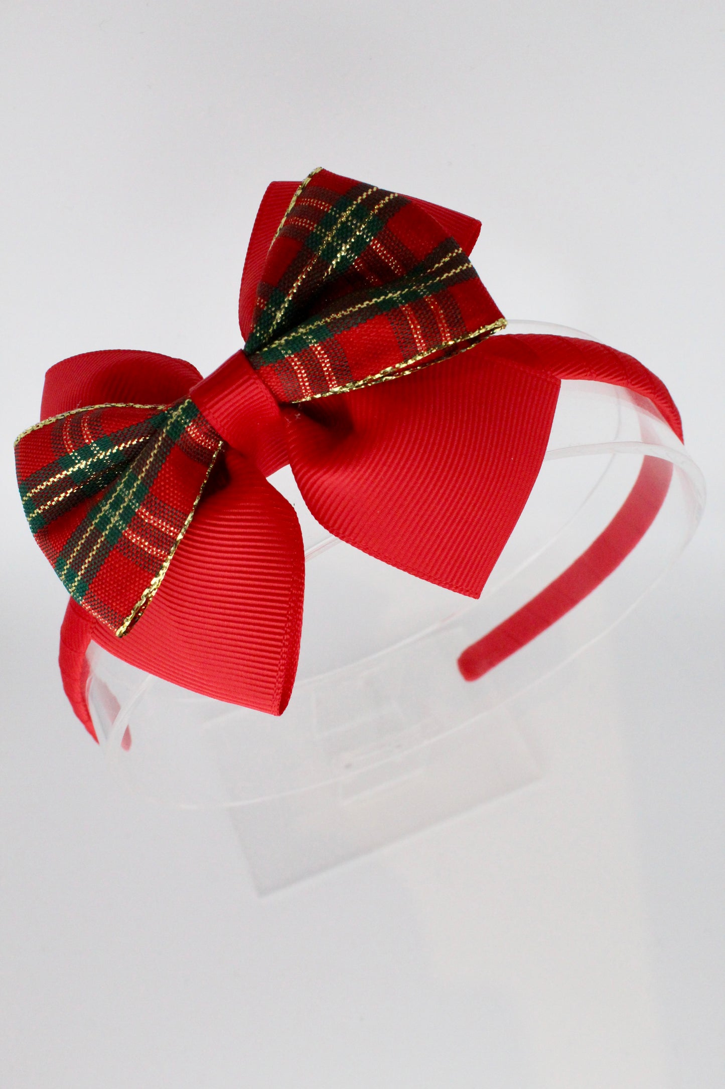Red Gold Tartan Bow Hair Band