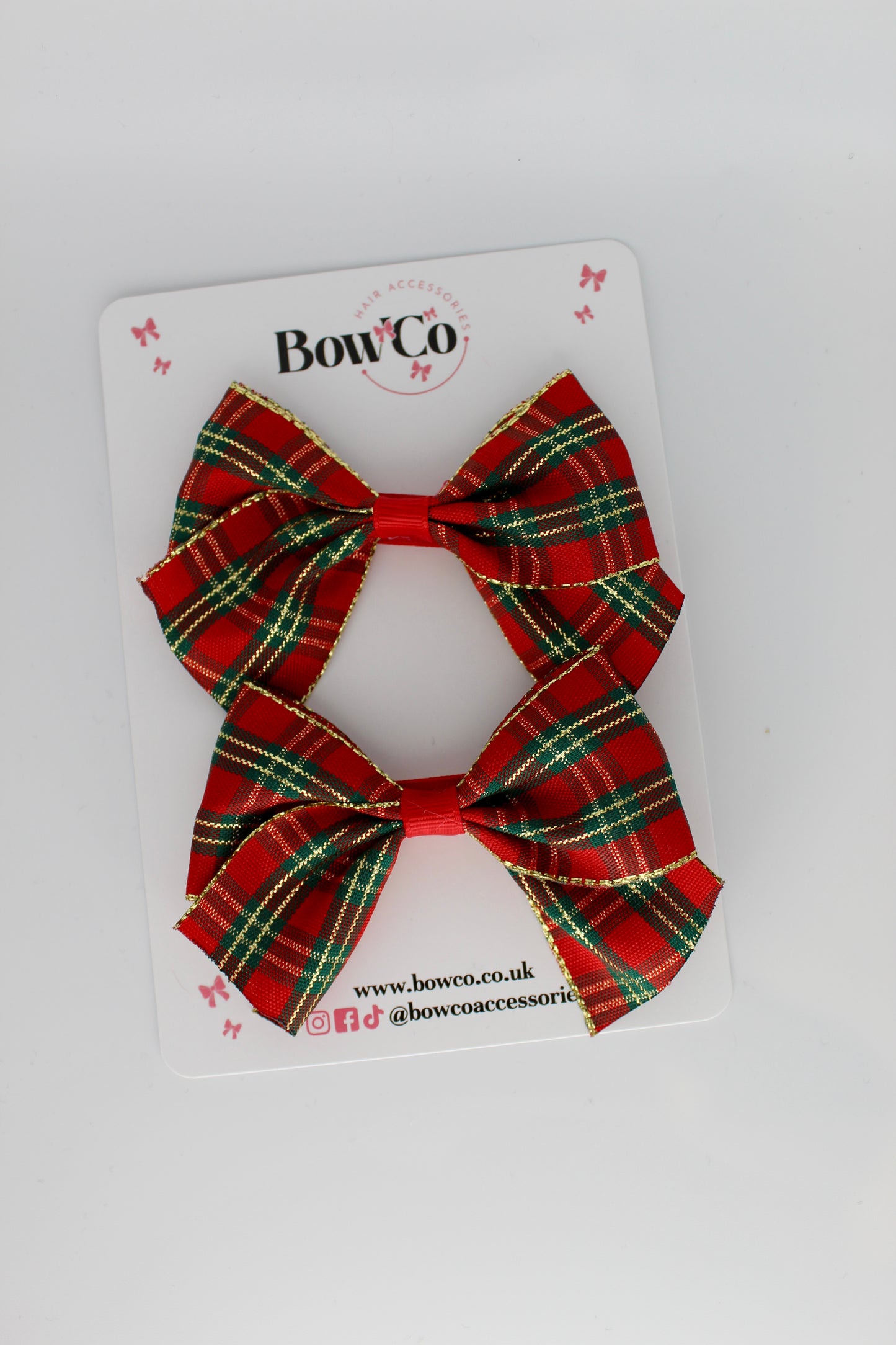 Red Gold Tartan Tail Bows Set - Clip