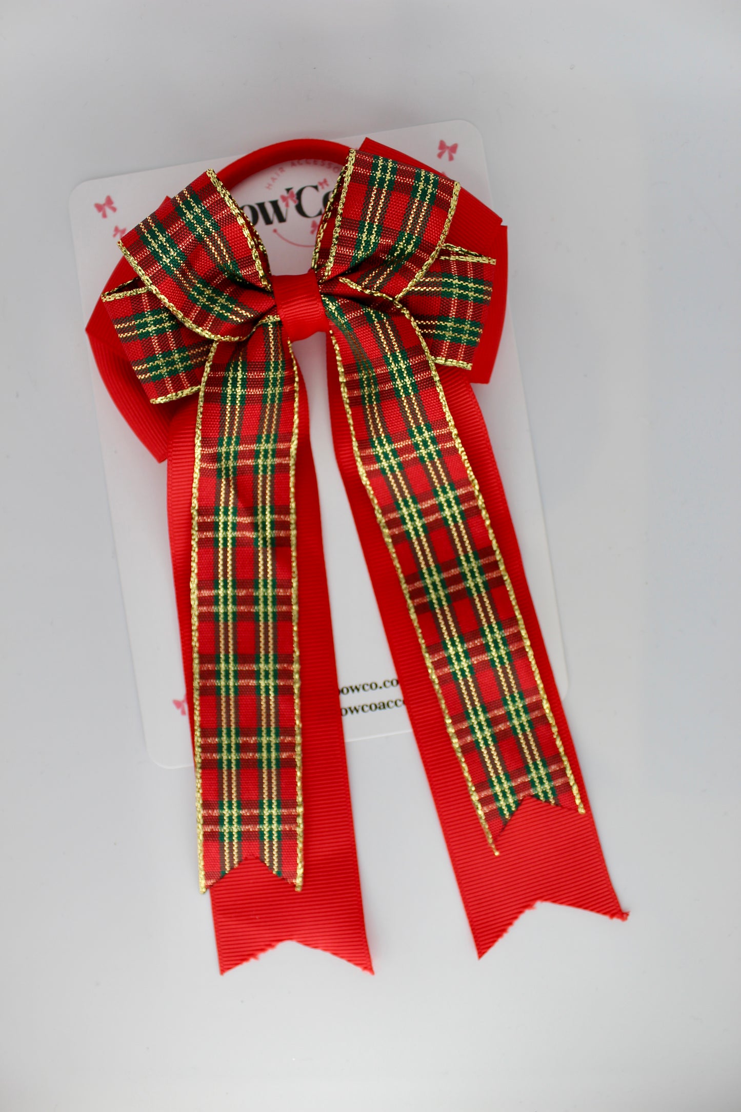 Classic Red Tartan Double-Tail Bow - Elastic