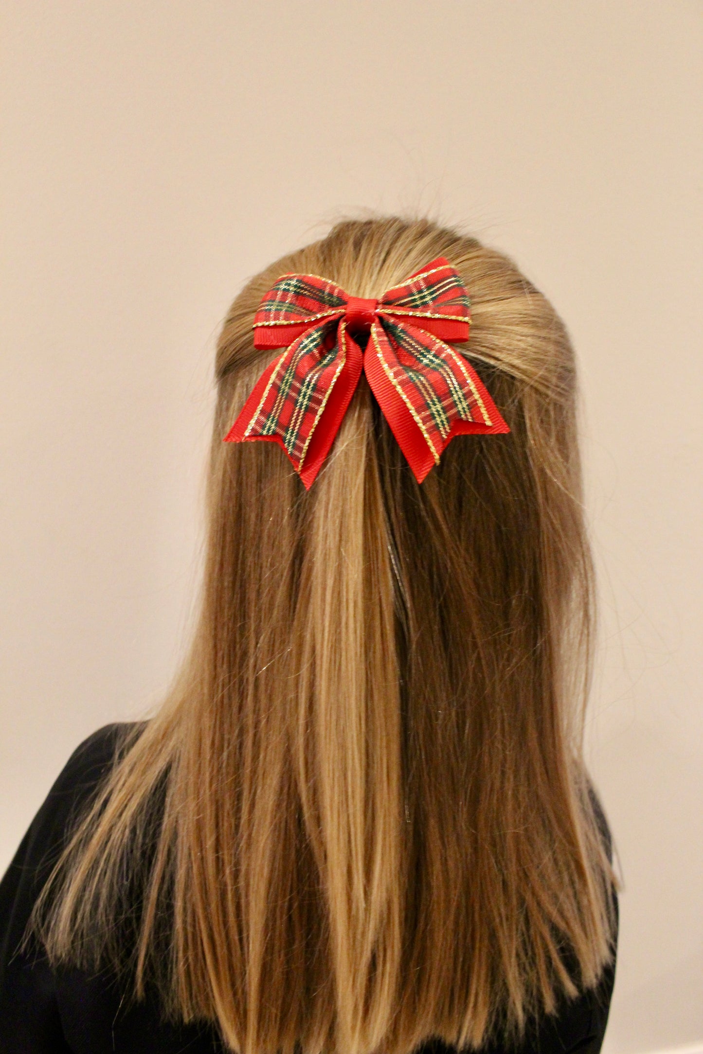 3-Inch Red Tartan Tail Bow Elastic