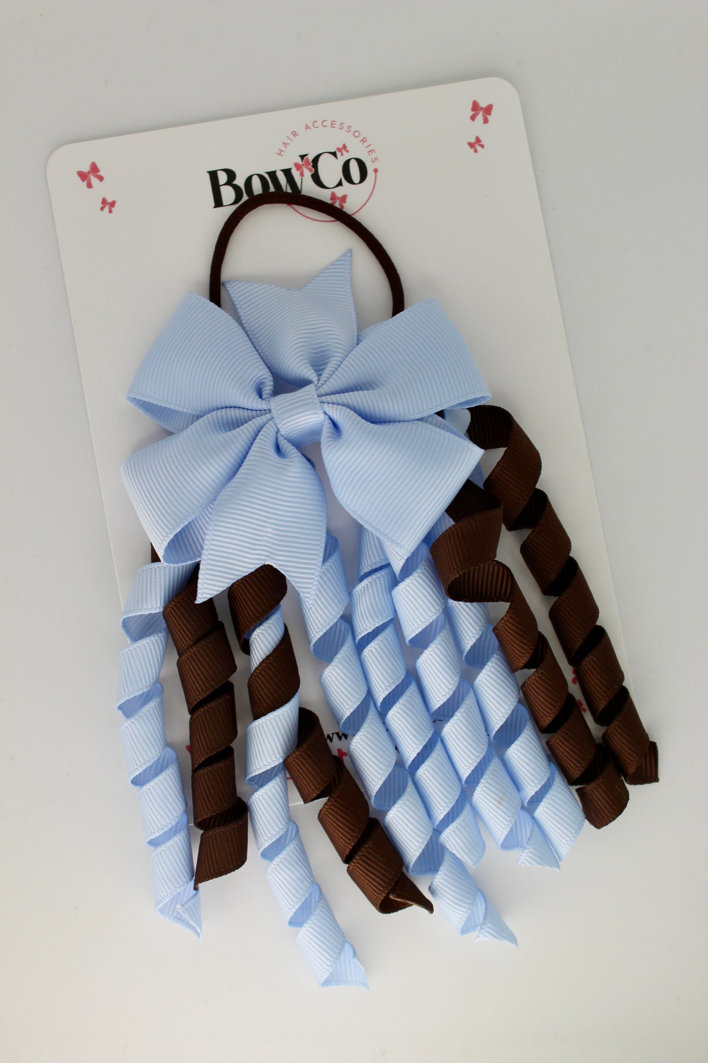 Pinwheel Corker Bow - Elastic - Bluebell and Brown - Outlet