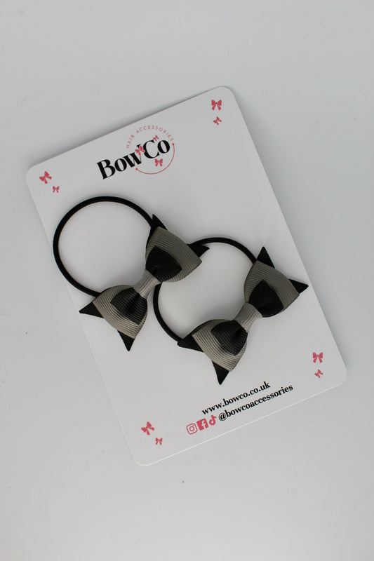 2.5 Inch Butterfly Bow - Elastic - 2 Pack - Black and Metal Grey