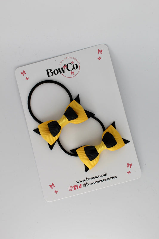 2.5 Inch Butterfly Bow - Elastic - 2 Pack - Black and Yellow Gold
