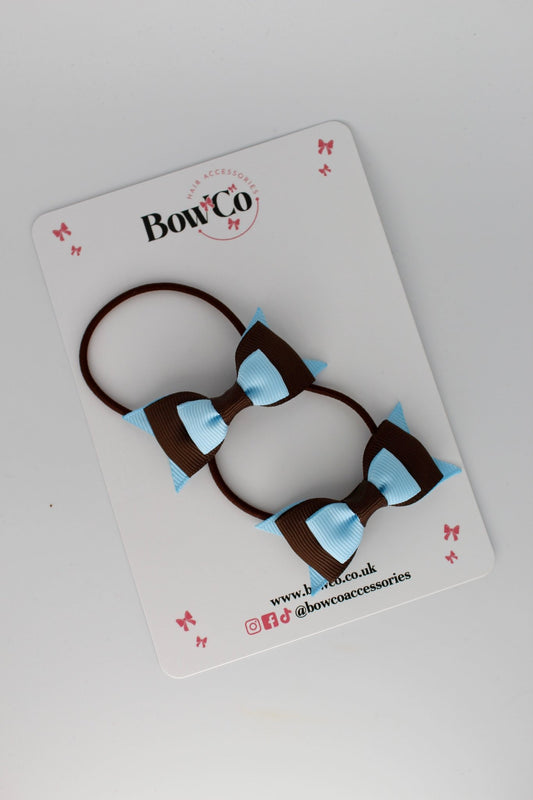 2.5 Inch Butterfly Bow - Elastic - 2 Pack - Blue Topaz and Brown