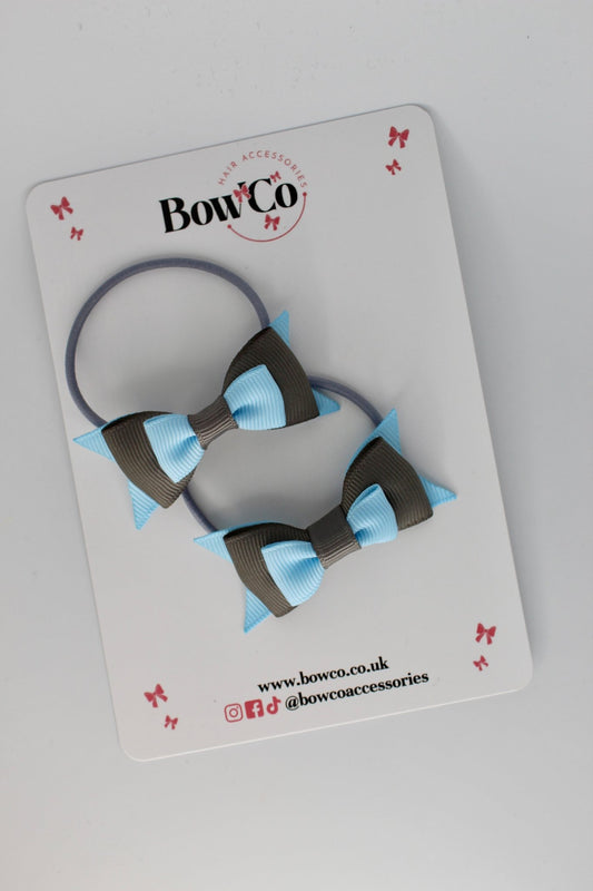 2.5 Inch Butterfly Bow - Elastic - 2 Pack - Blue Topaz and Metal Grey