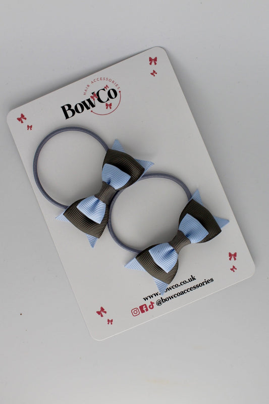 2.5 Inch Butterfly Bow - Elastic - 2 Pack - Bluebell and Metal Grey