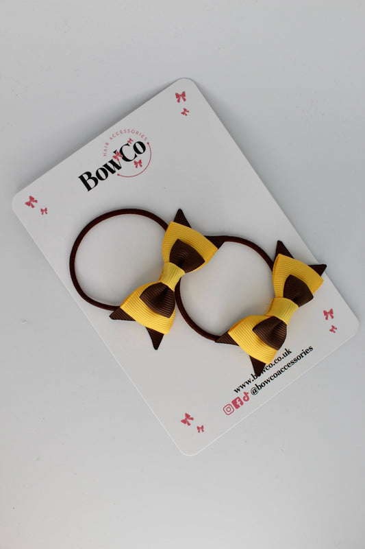 2.5 Inch Butterfly Bow - Elastic - 2 Pack - Brown and Yellow Gold