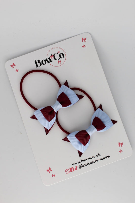 2.5 Inch Butterfly Bow - Elastic - 2 Pack - Burgundy and Bluebell