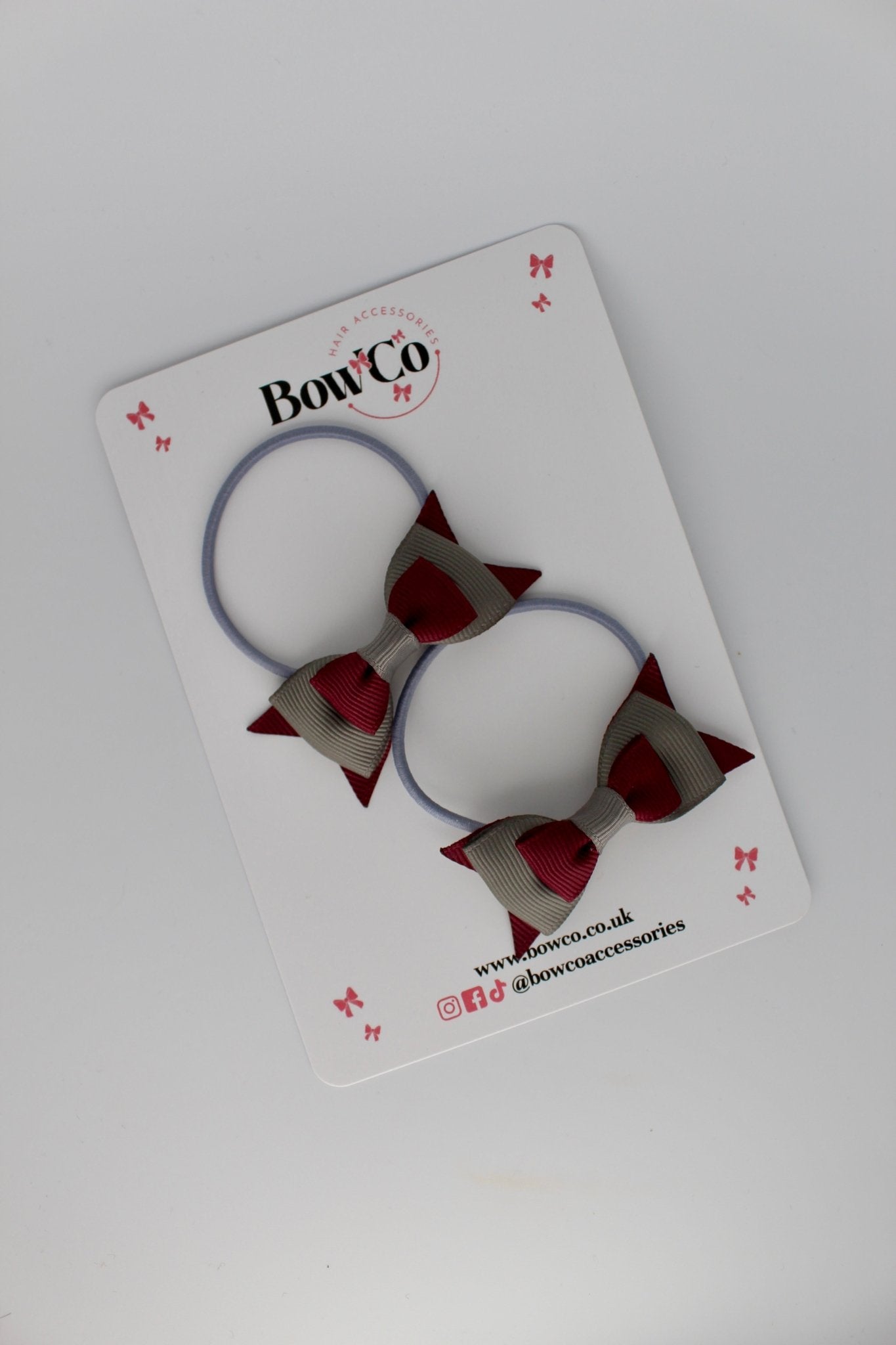 2.5 Inch Butterfly Bow - Elastic - 2 Pack - Burgundy and Metal Grey