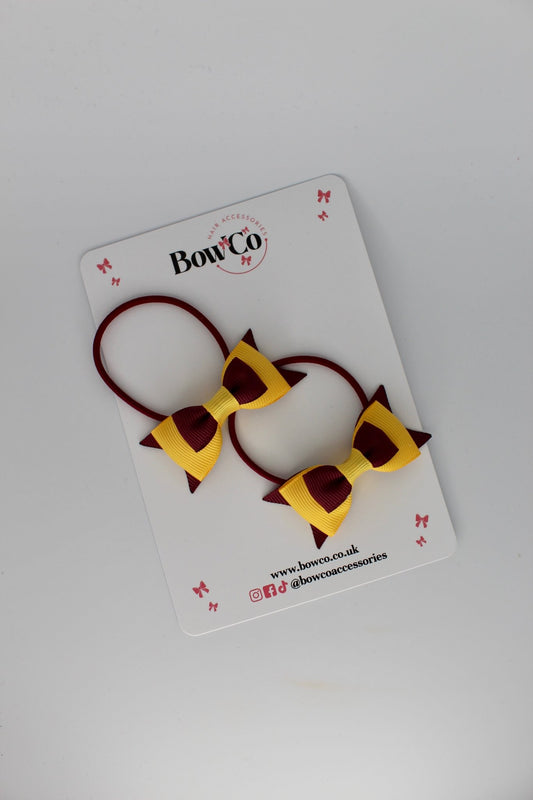 2.5 Inch Butterfly Bow - Elastic - 2 Pack - Burgundy and Yellow Gold