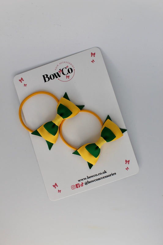 2.5 Inch Butterfly Bow - Elastic - 2 Pack - Forest Green and Yellow Gold