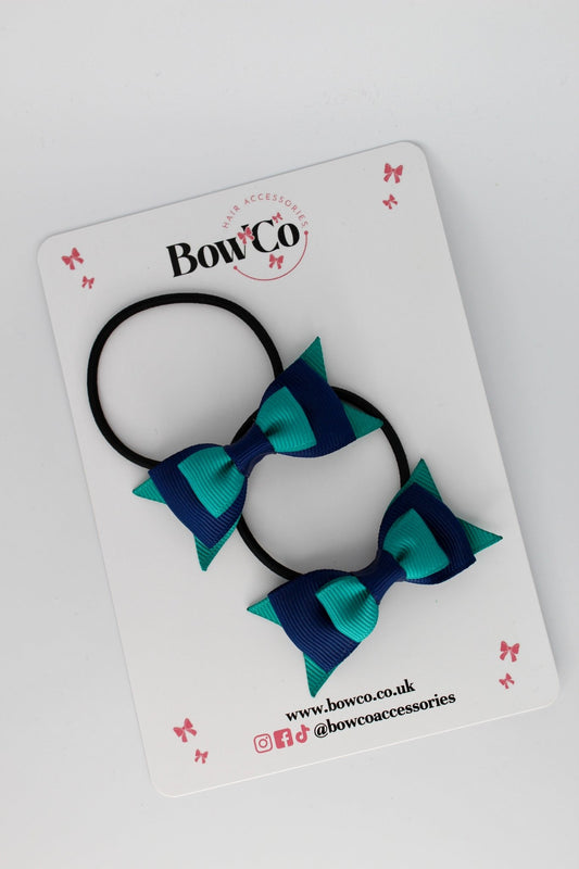 2.5 Inch Butterfly Bow - Elastic - 2 Pack - Jade Green and Navy Blue