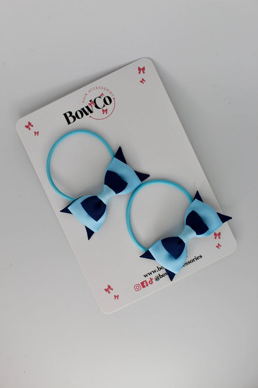 2.5 Inch Butterfly Bow - Elastic - 2 Pack - Navy and Blue Topaz
