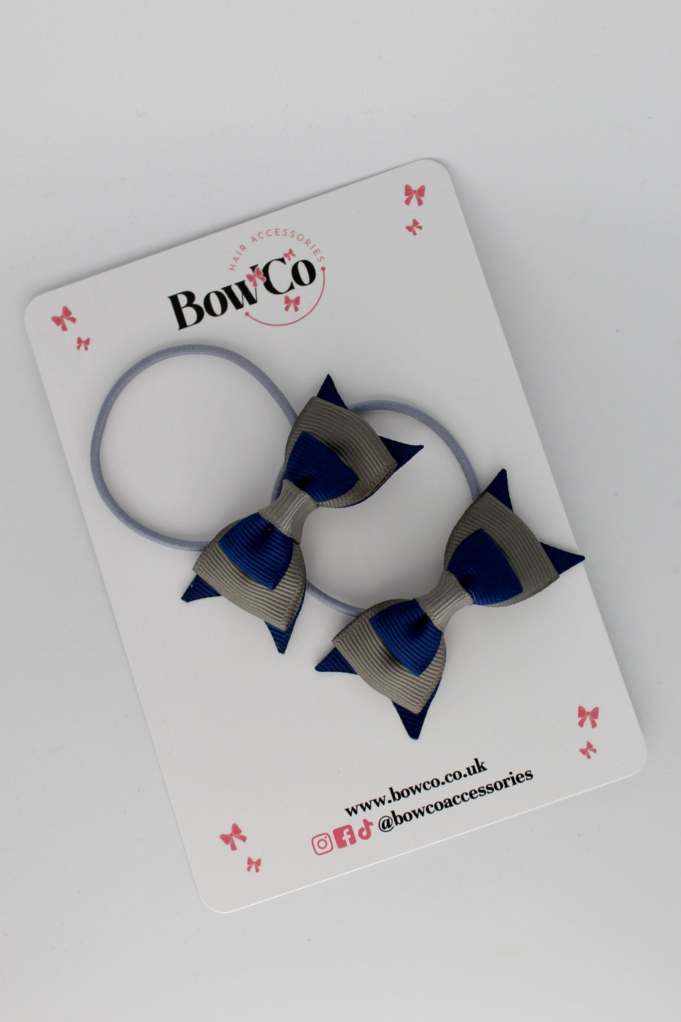 2.5 Inch Butterfly Bow - Elastic - 2 Pack - Navy and Metal Grey