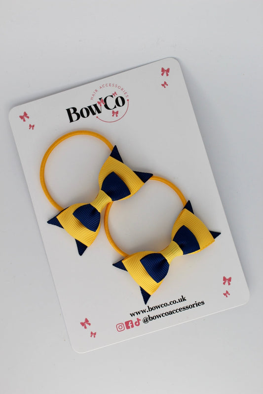 2.5 Inch Butterfly Bow - Elastic - 2 Pack - Navy and Yellow Gold