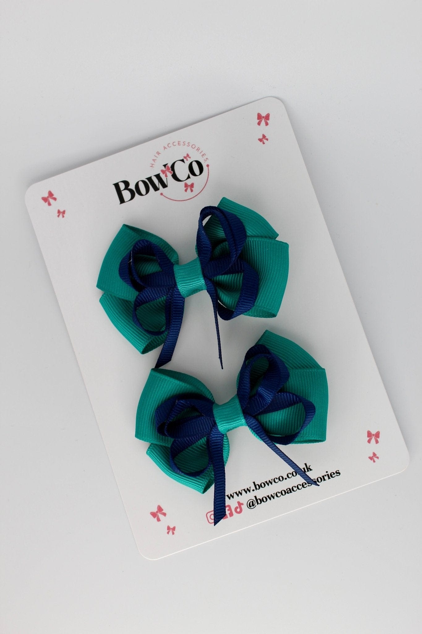 Jade Green and Navy - Double Bow Set - Elastic