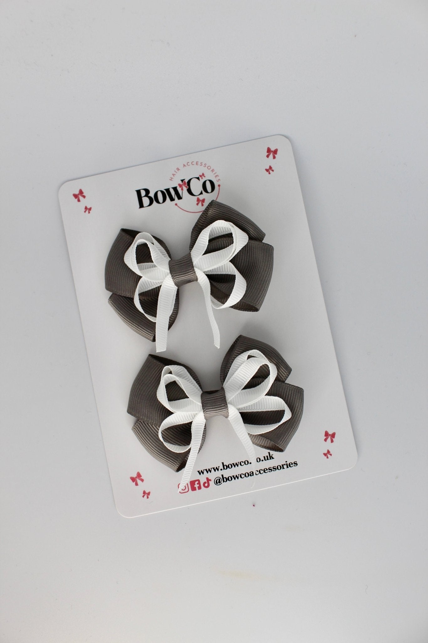Metal Grey and White - Double Bow Set - Clip