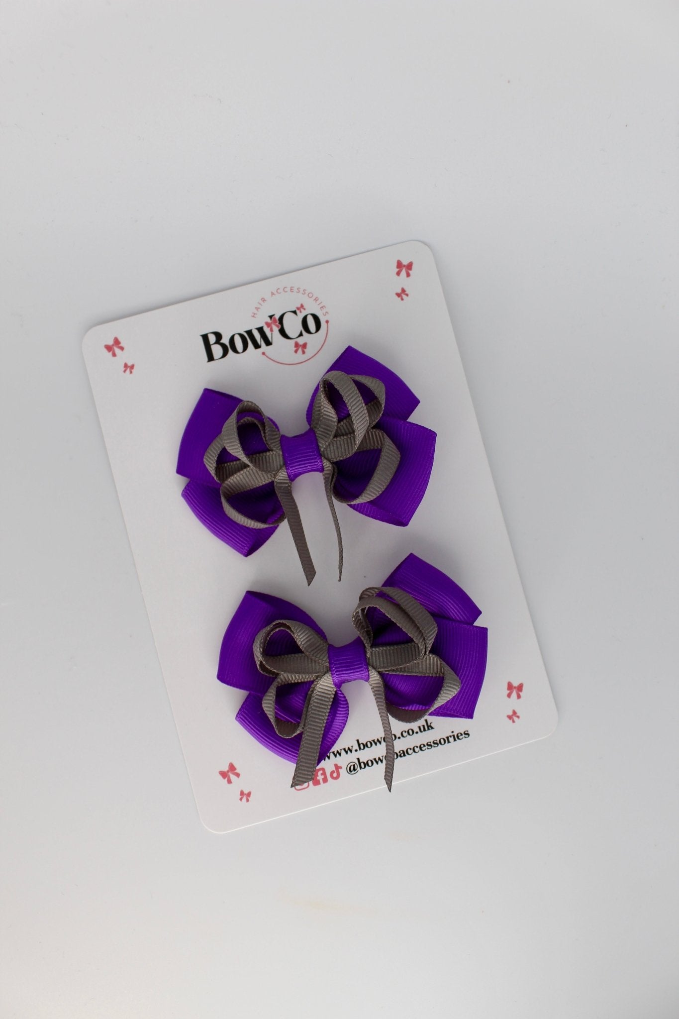 School Bows Purple and Grey - Double Bow Set - Clip