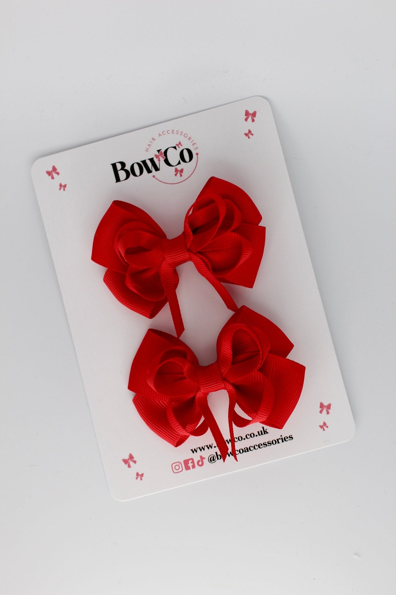 2.5 Inch Double Bow Clip - 2 Pack - Red