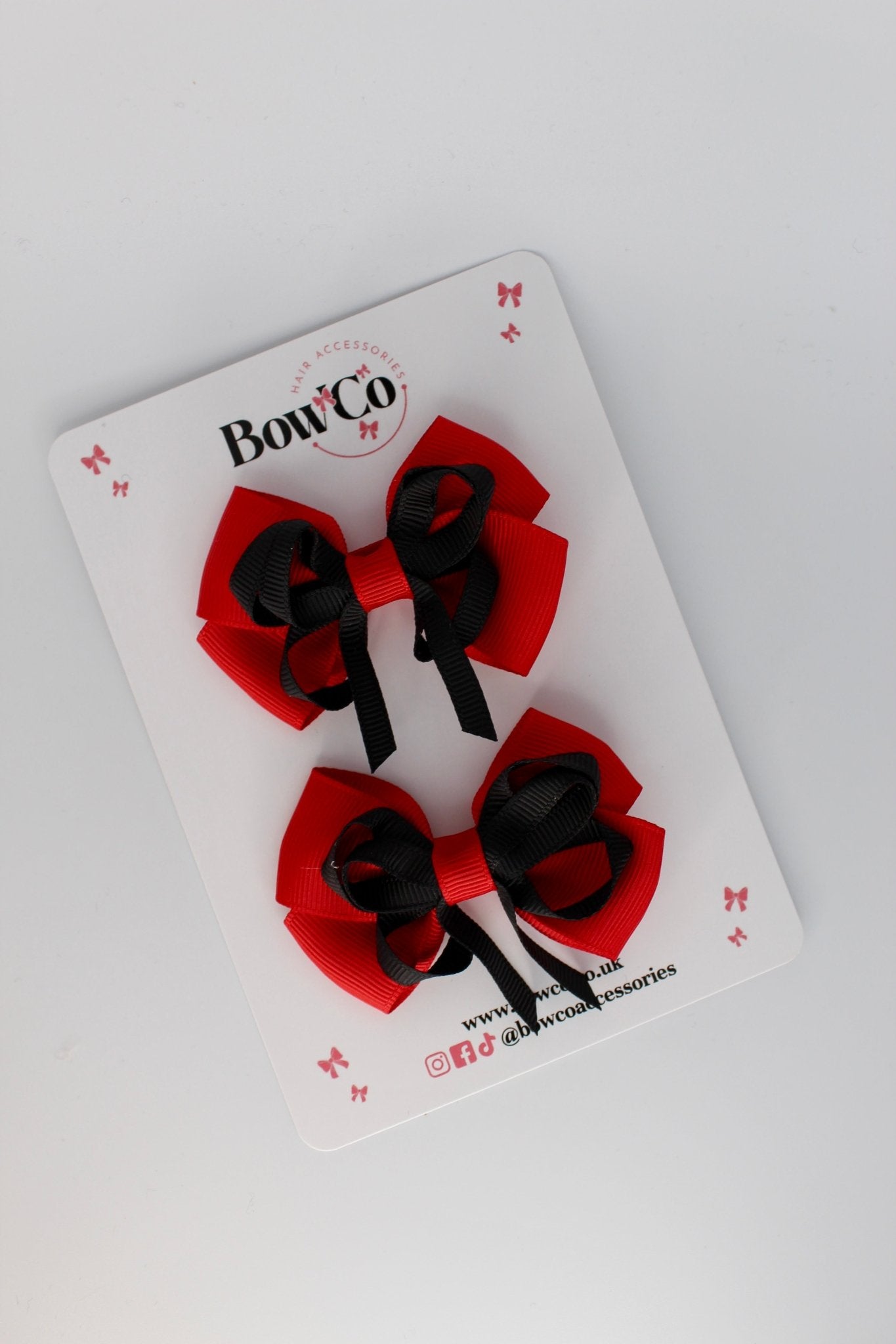 School Bows Red and Black - Double Bow Set - Clip
