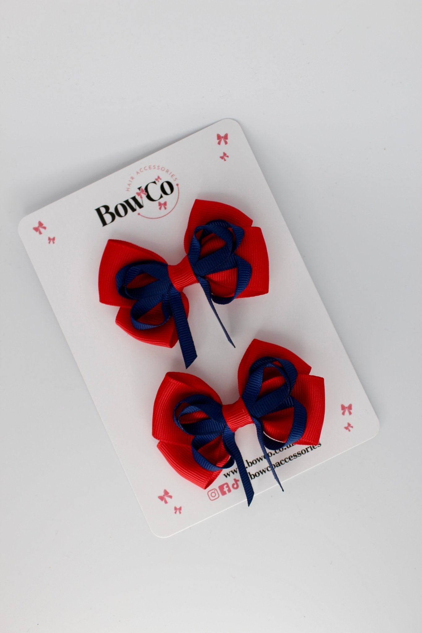 Red and Navy Blue - Double Bow Set - Clip