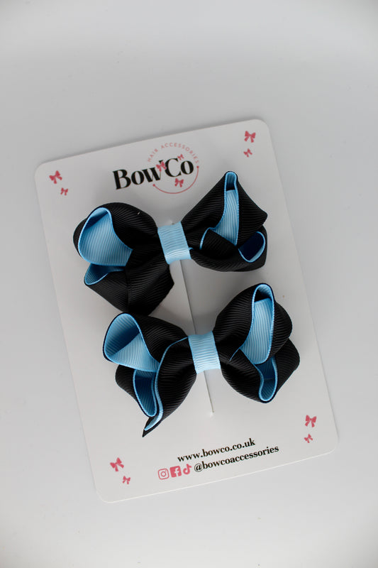 Loop Bow Set - Clip - Navy Blue and Blue Topaz