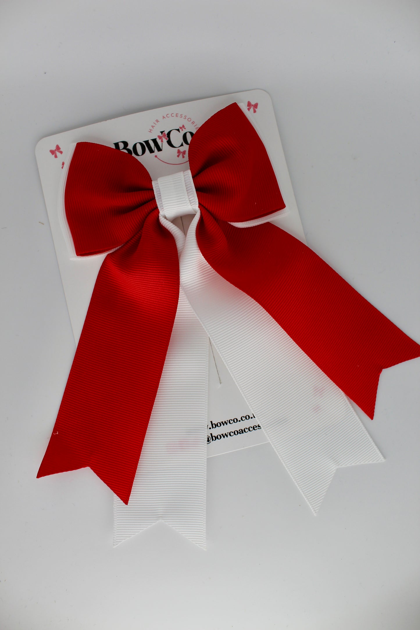 Classic Tail Bow - Clip - Red and White