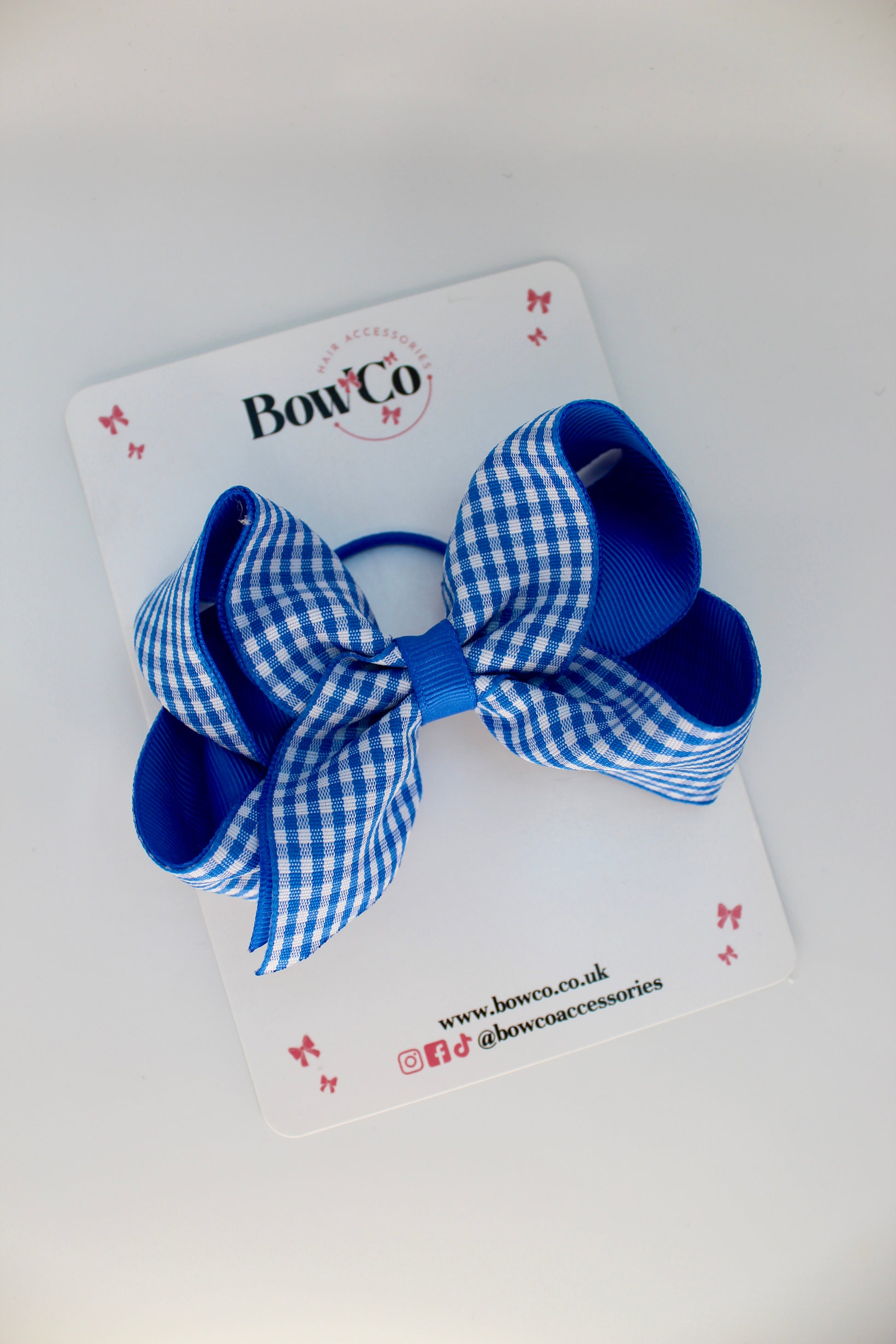 School Bow Royal Blue Gingham Loop Bow - Elastic