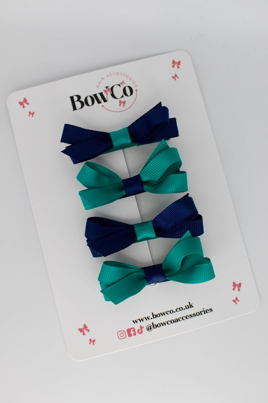 Ballerina Bows - Set of 4 - Clip - Jade Green and Navy