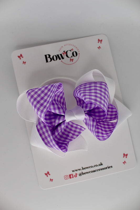 Double Loop Bow - Lilac Gingham - Elastic