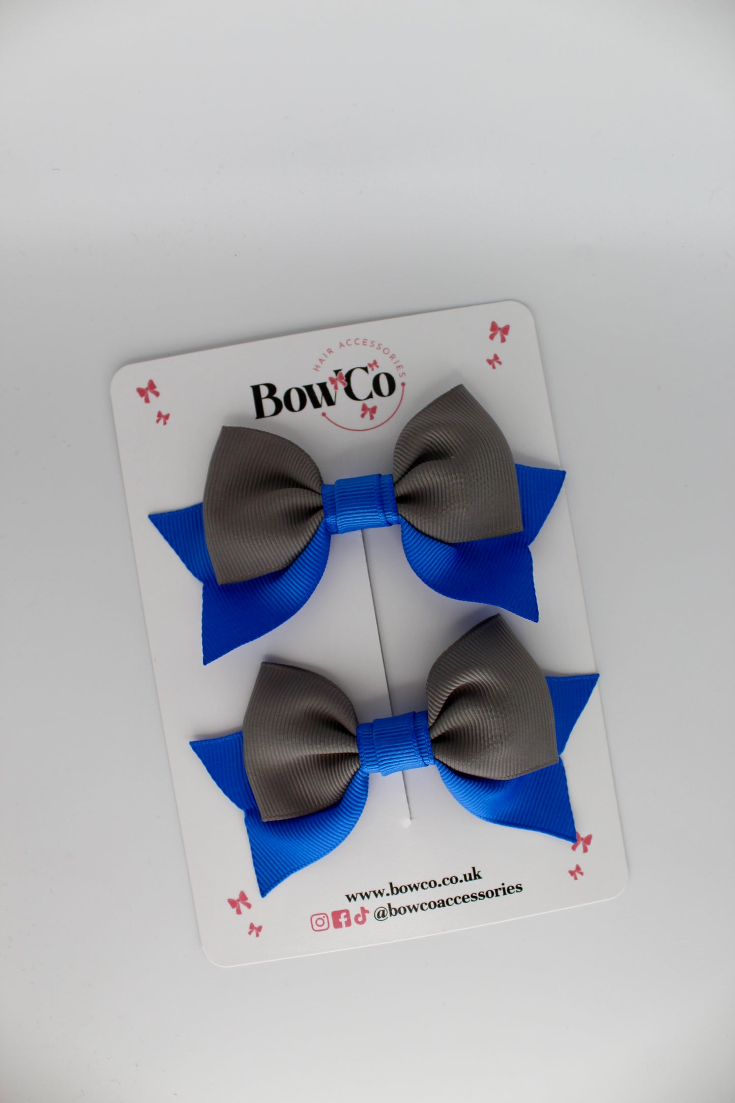 Double Knot Bow Tail Set - Clip - Royal Blue and Metal Grey