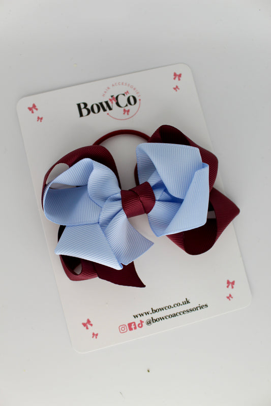 Double Loop Bow - Elastic - Burgundy and Bluebell