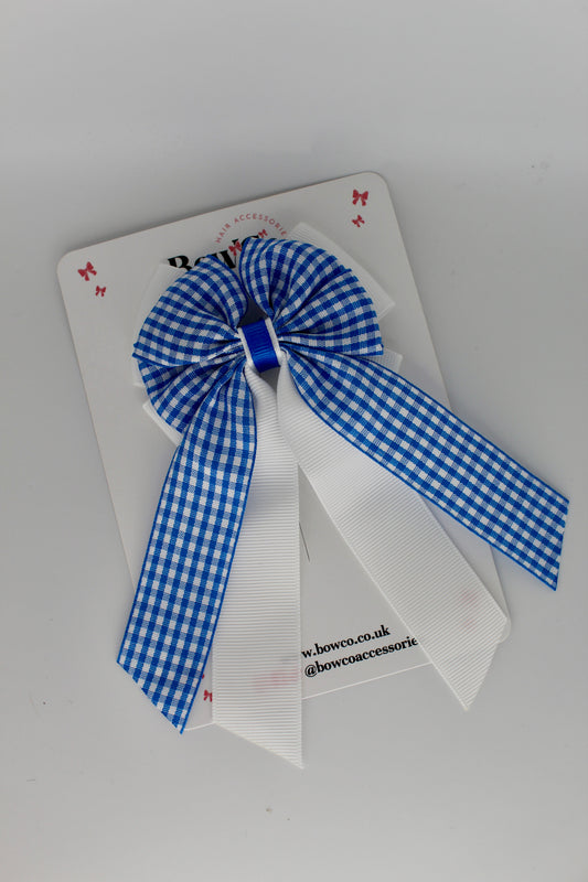 Layer Edge Tail Bow - Royal Blue Gingham - Clip