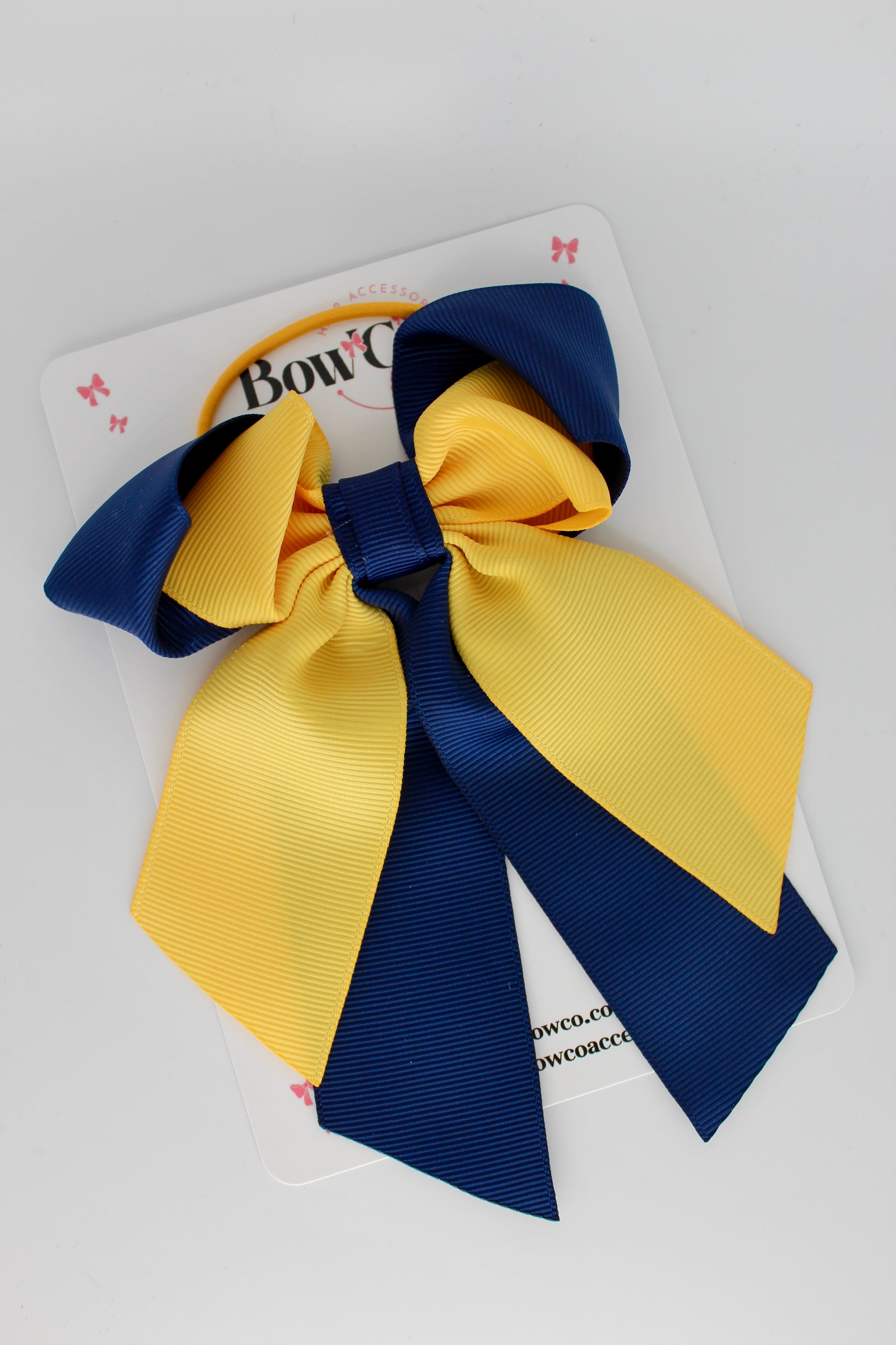Layer Loop Tail Hair Bow - Elastic - Navy Blue and Yellow Gold