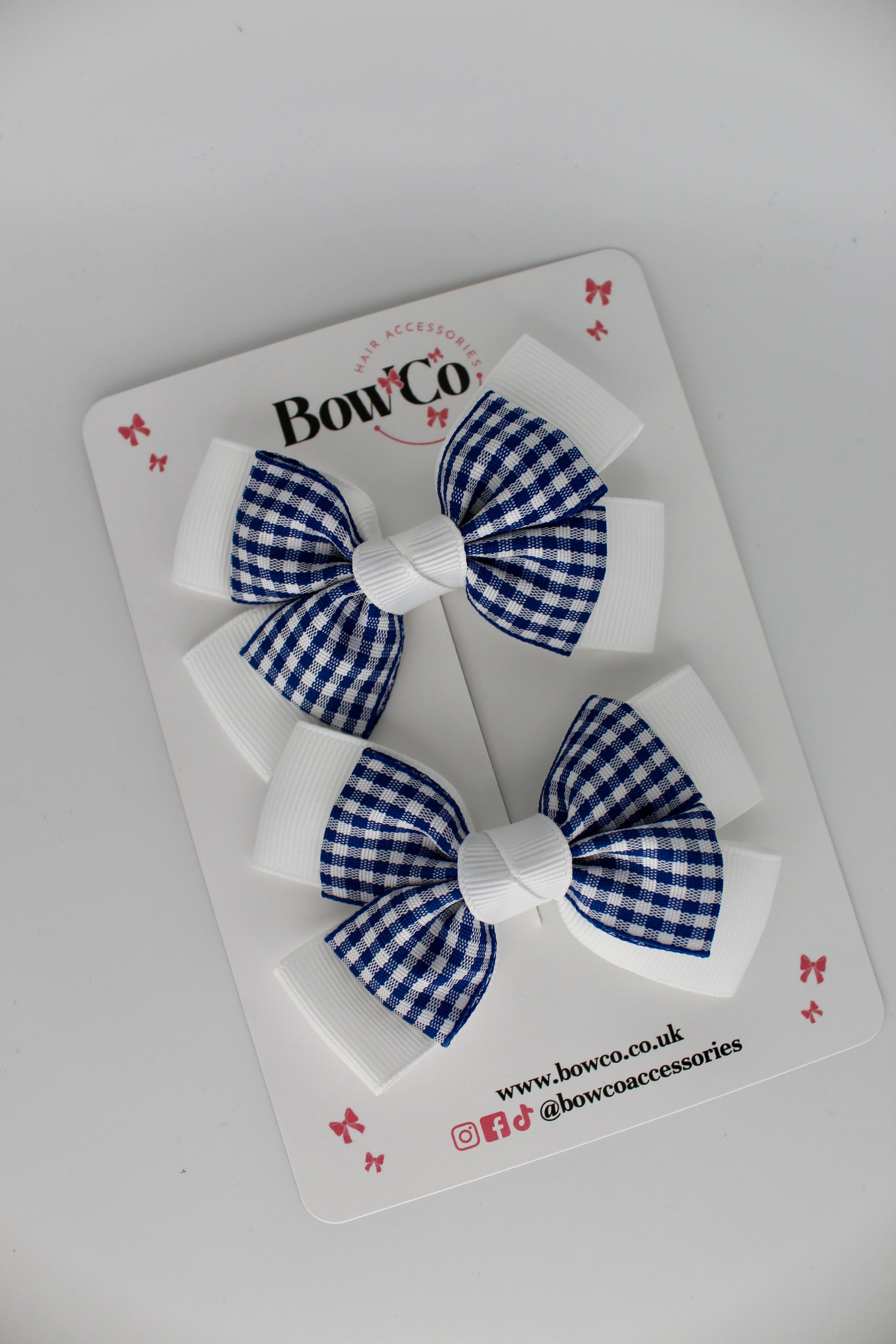 Layer Bow Set - Navy Blue Gingham - Clip